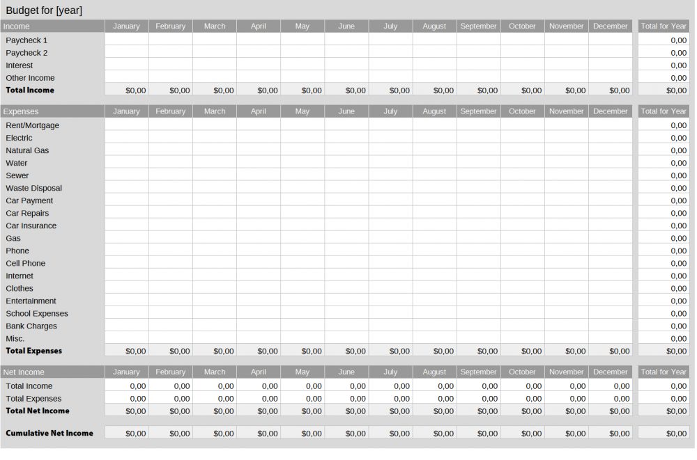 Free printable budget planner template