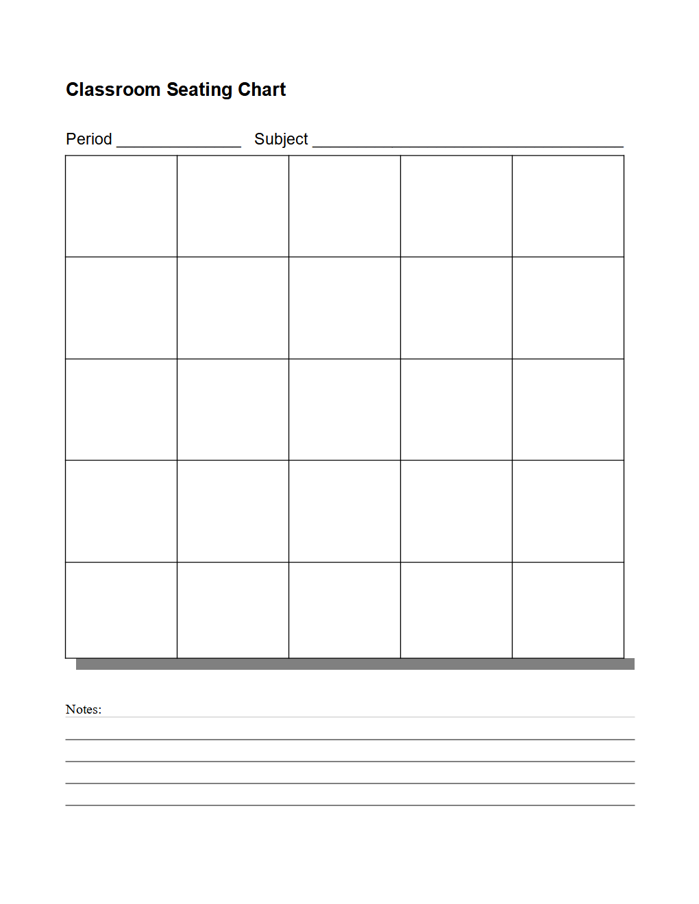 Seating Chart Template For Classroom