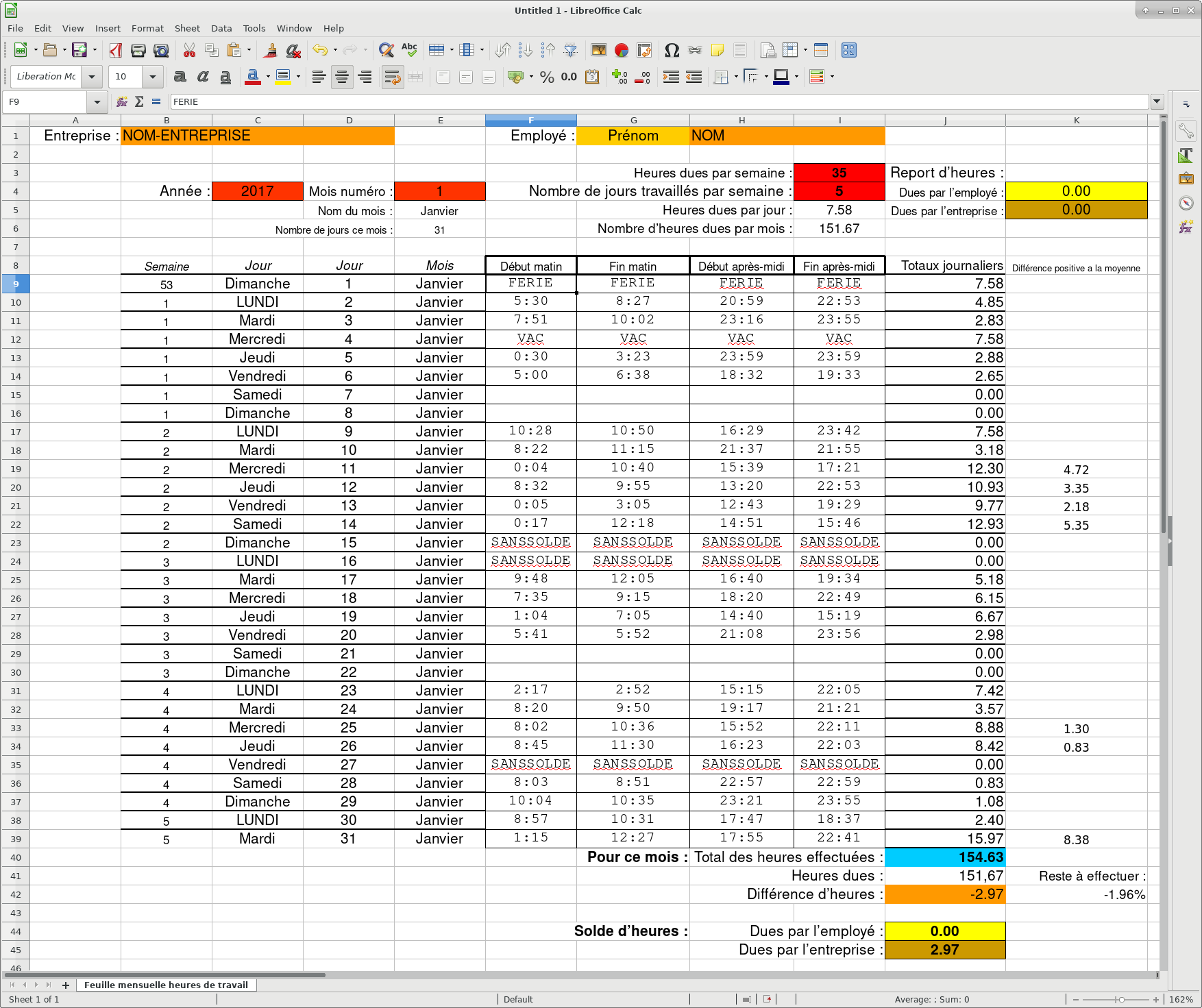 Calcul des heures de travail sur Excel - modèle à télécharger