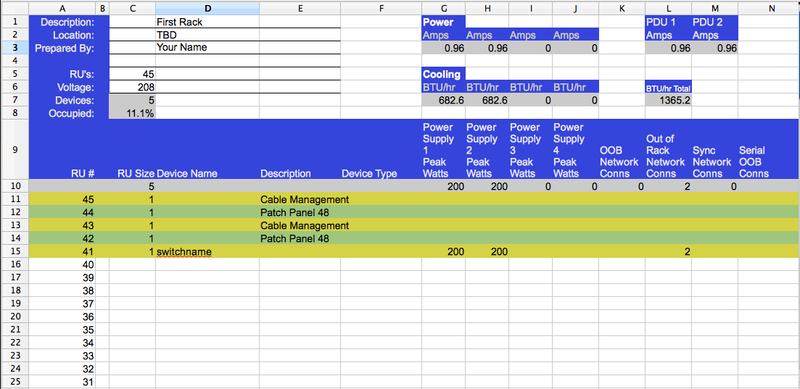 server rack excel template