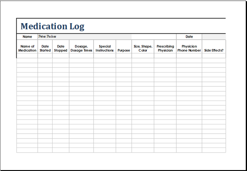 Medication Log Template Excel