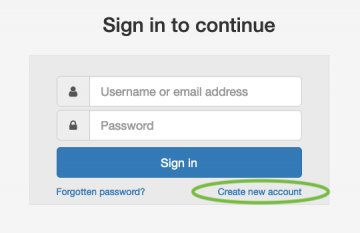 Sign in to continue form, circle on Create new account link